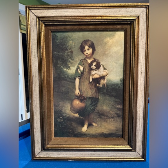 Other - Old Painting of a young boy w/dog & bucket.
